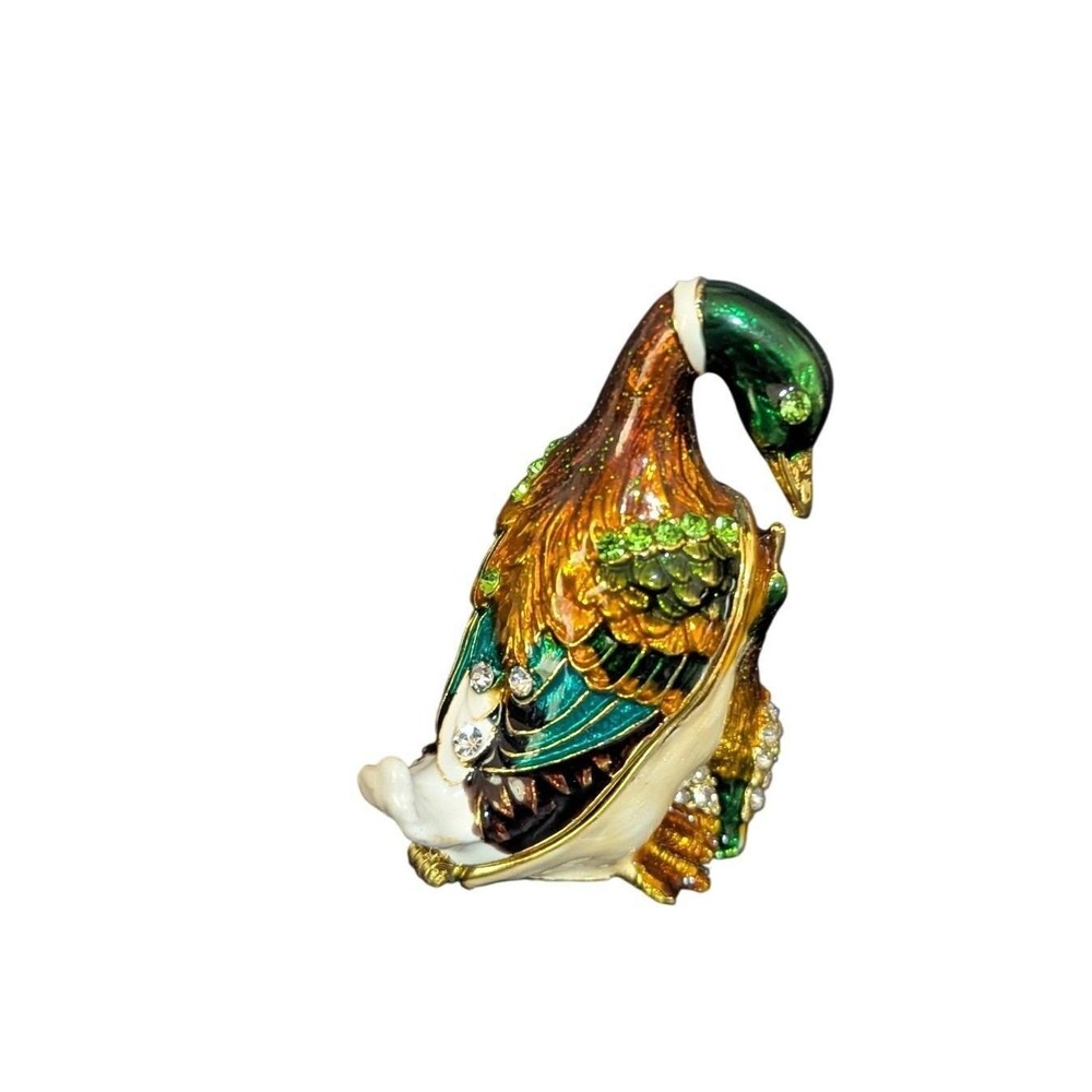 Cherished Treasures Mallard Duck Enameled Trinket Box Crystal Accents Hinged